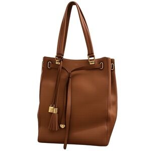 NEW GILI Caramel Italian Leather Shoulder North/South Tote Bag